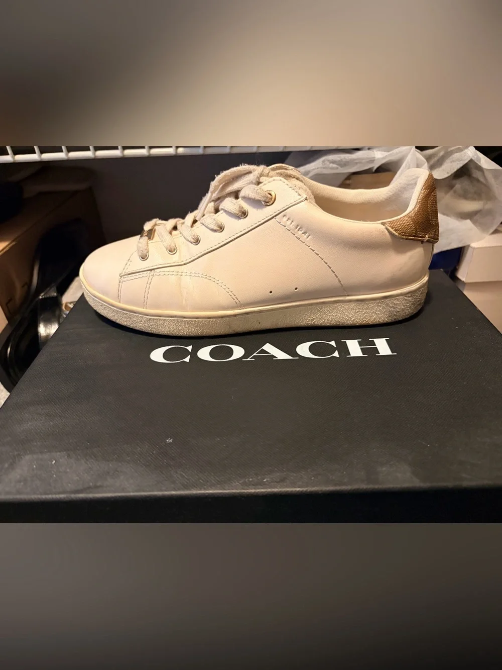 COACH Cream Leather Lace-Up Sneakers
